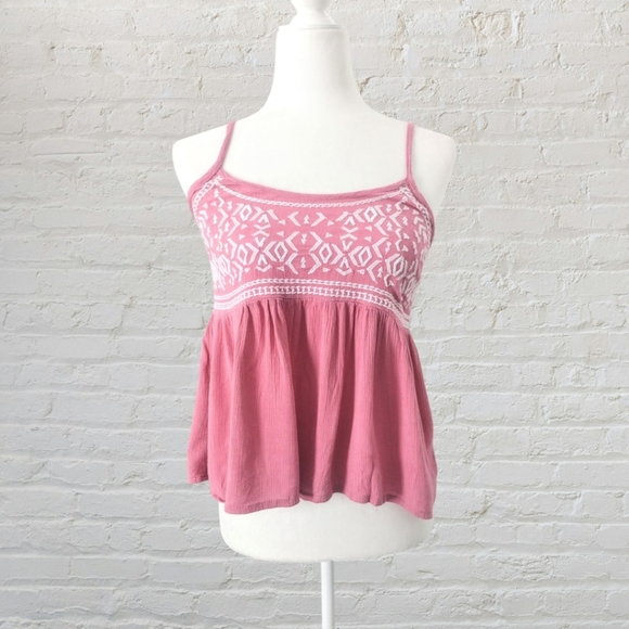 Sim & Sam Tops - Sim & Sam Pink Embroidered Babydoll Blouse Size XS